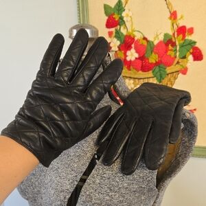 Merona Black Quilted Leather Winter Driving Gloves